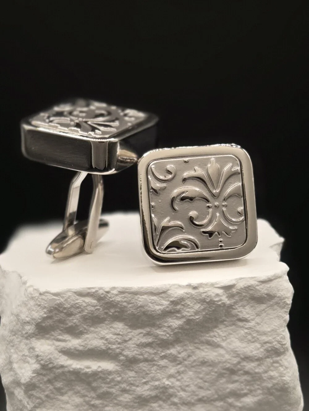 Silver Fleur-de-Lis Stainless Steel Cufflinks for Men